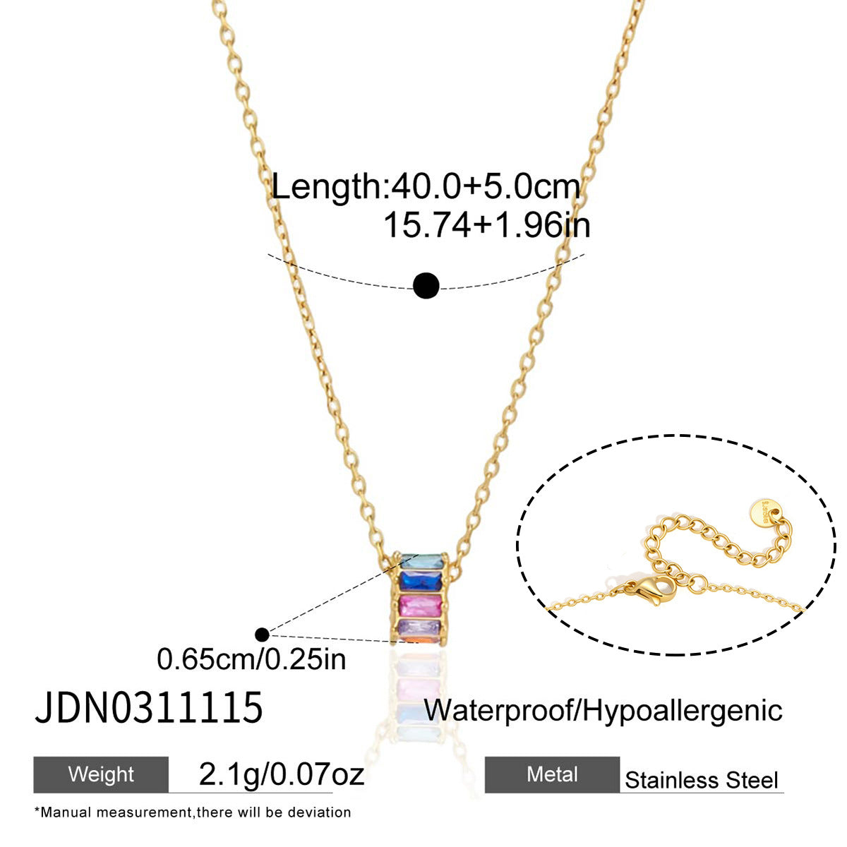 18K Gold Plated Baguette Zircon Barrel Layered Necklace Set • 2-Piece Waterproof Stainless Steel No-Fade Chain