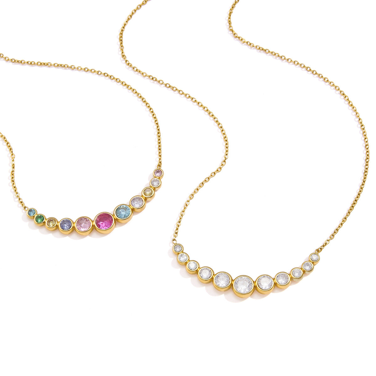 Titanium steel zircon Smile Necklace • Waterproof Stainless Steel Graduated Arc Pendant ，Rainbow jewelryfor Women