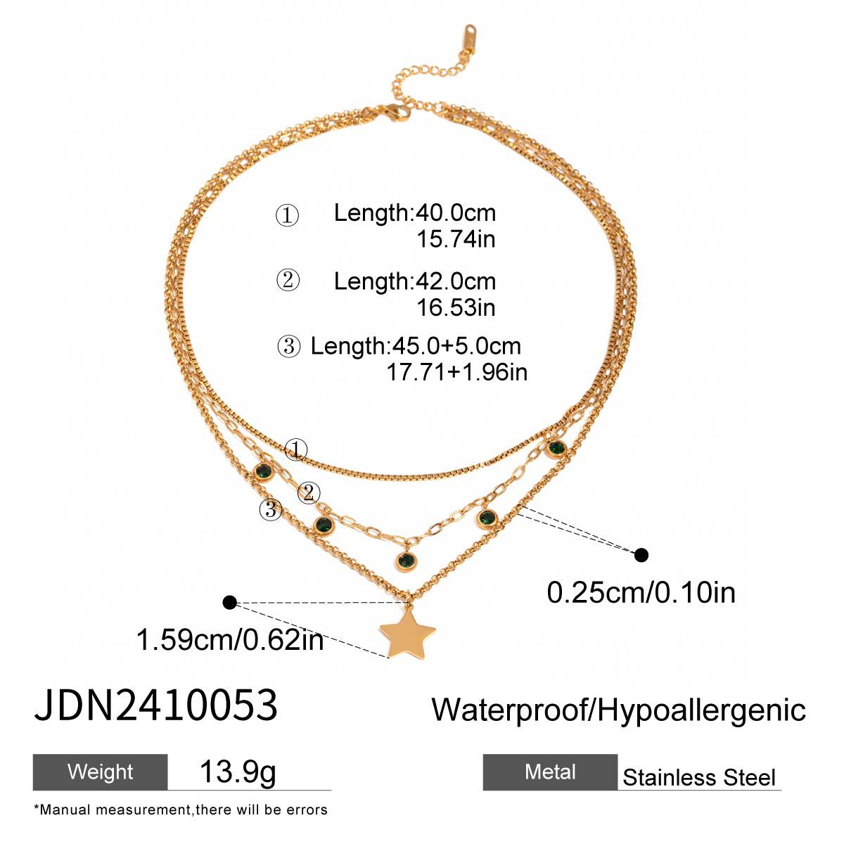 18K Gold Plated Asymmetric Emerald Necklace • Waterproof Stainless Steel Cable Chain & Green Zircon Teardrop Charm，Esme Half-Chain Green Zircon Choker