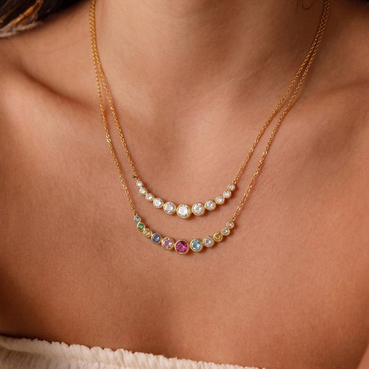 Titanium steel zircon Smile Necklace • Waterproof Stainless Steel Graduated Arc Pendant ，Rainbow jewelryfor Women