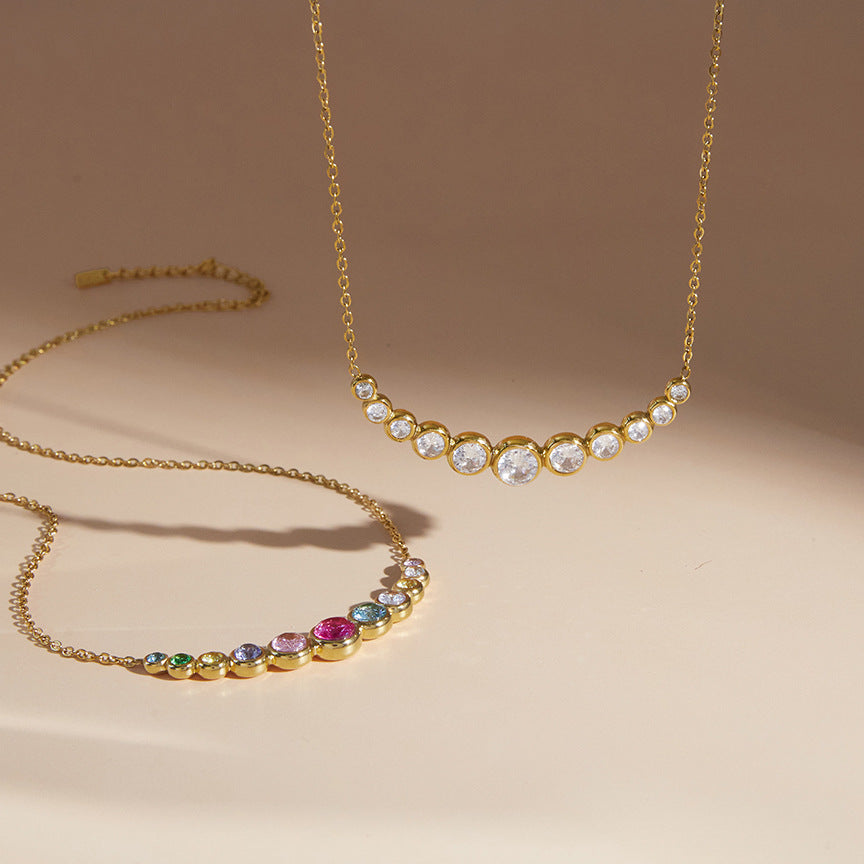 Titanium steel zircon Smile Necklace • Waterproof Stainless Steel Graduated Arc Pendant ，Rainbow jewelryfor Women