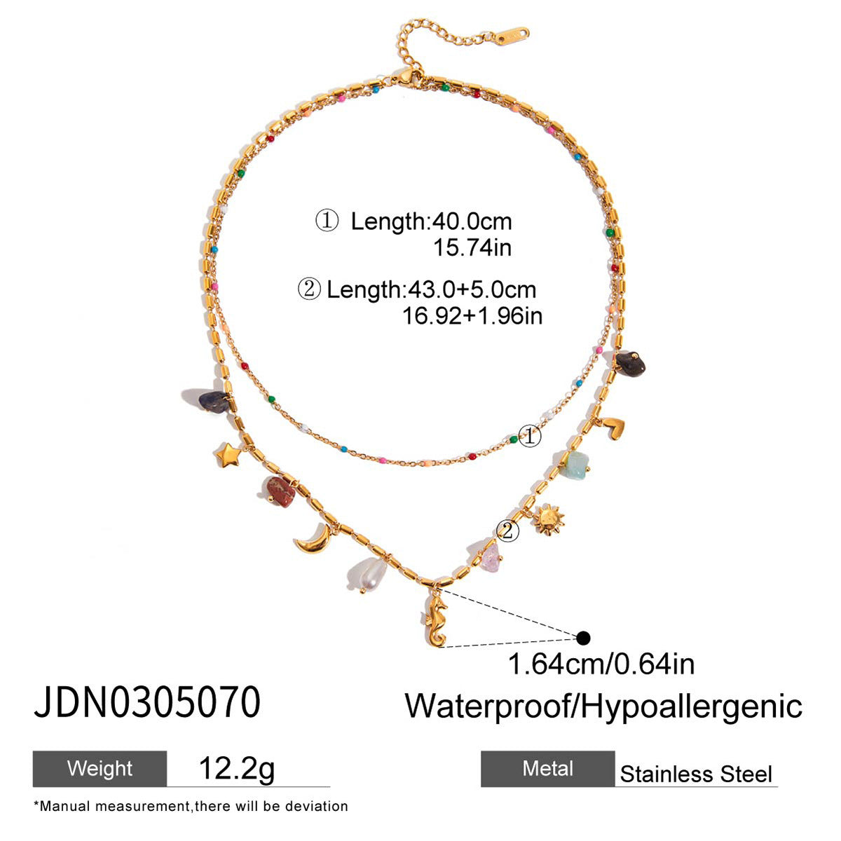 18K Gold Plated Seahorse Layered Necklace Set • Waterproof Stainless Steel Ocean Starfish Charm Pendant Jewelry,Marina Layered Necklace