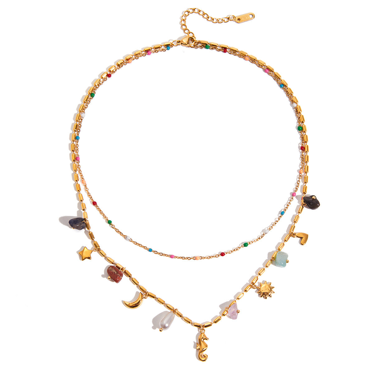 18K Gold Plated Seahorse Layered Necklace Set • Waterproof Stainless Steel Ocean Starfish Charm Pendant Jewelry,Marina Layered Necklace