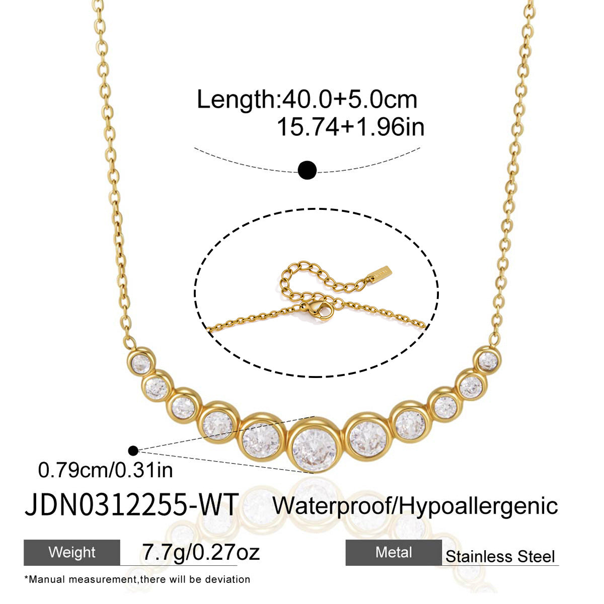 Titanium steel zircon Smile Necklace • Waterproof Stainless Steel Graduated Arc Pendant ，Rainbow jewelryfor Women