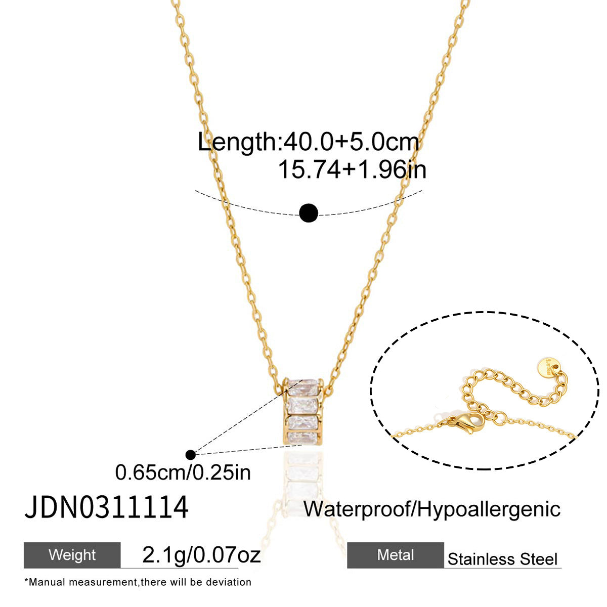 18K Gold Plated Baguette Zircon Barrel Layered Necklace Set • 2-Piece Waterproof Stainless Steel No-Fade Chain