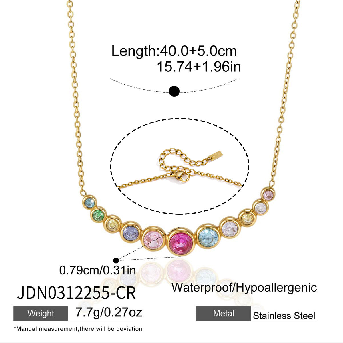 Titanium steel zircon Smile Necklace • Waterproof Stainless Steel Graduated Arc Pendant ，Rainbow jewelryfor Women
