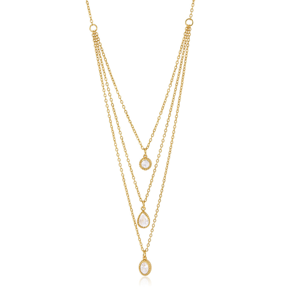 18K Gold Plated Multi-Layer Pendant O-Chain Necklace • Waterproof Stainless Steel Curved Pavé White Zircon Charm Cassia Cascading Pendant Necklace