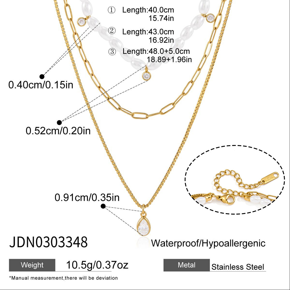 18K Gold Plated Asymmetric，Chloe Half-Chain Half-Pearl Necklace - Tarnish-Free Elegant Toggle Drop Choker