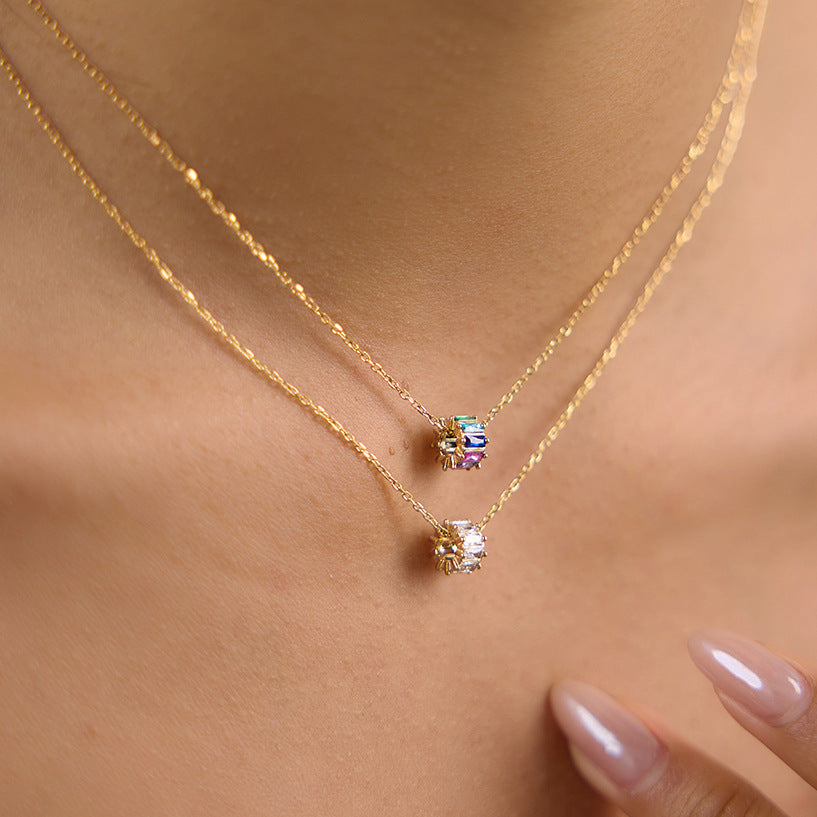 18K Gold Plated Baguette Zircon Barrel Layered Necklace Set • 2-Piece Waterproof Stainless Steel No-Fade Chain
