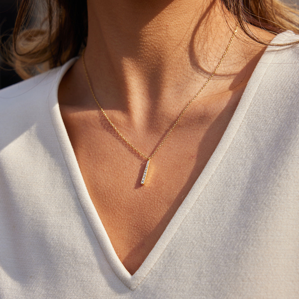 18K Gold Plated Titanium Steel Layered Necklace Set for Women - Tarnish Free Waterproof Cubic Zirconia Smile, Teardrop, & Vertical Bar Pendant Necklaces