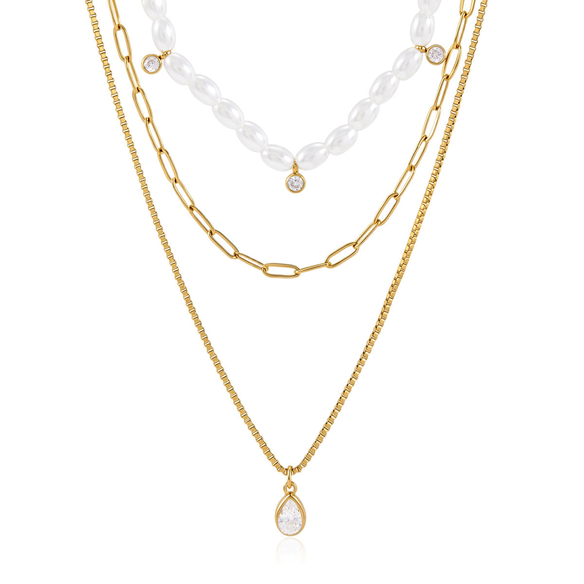 18K Gold Plated Asymmetric，Chloe Half-Chain Half-Pearl Necklace - Tarnish-Free Elegant Toggle Drop Choker