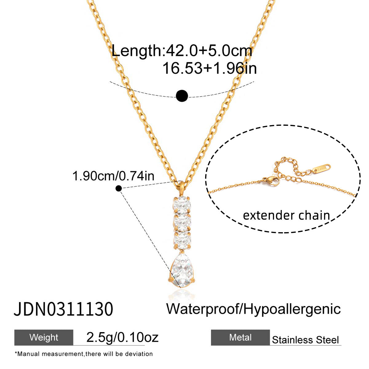 18K Gold Plated Titanium Steel Layered Necklace Set for Women - Tarnish Free Waterproof Cubic Zirconia Smile, Teardrop, & Vertical Bar Pendant Necklaces